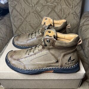 Salkin Men's Brown Leather Lace Up Shoes Lightweight Men's Size 46